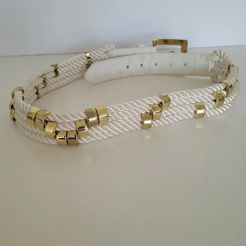 Armani Exchange Women Vintage Belt Wide Width Size 30-34 White Gold‎ Glam Fair